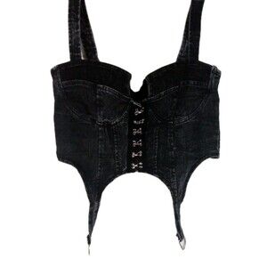 The Thrill Jeans Gray Denim Corset Snap Top Size Large Y2K Style‎